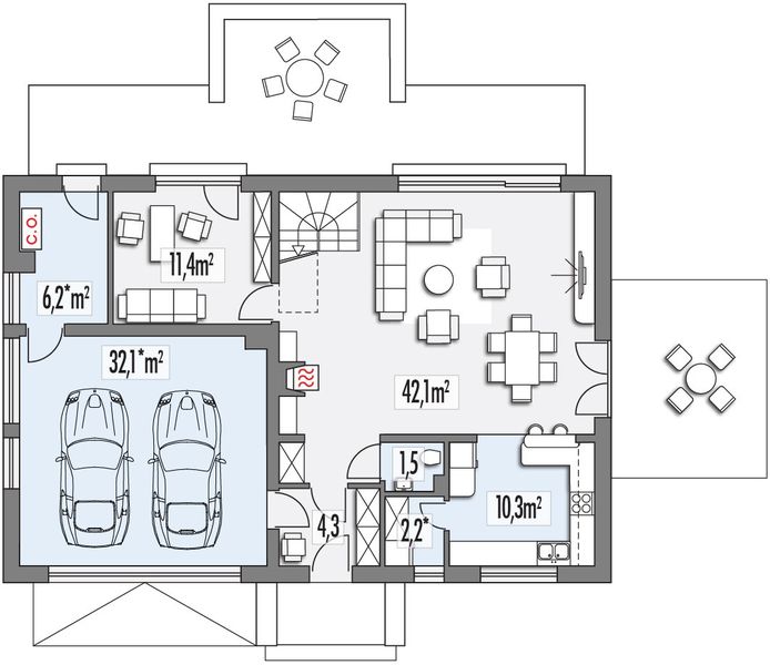 Parter projektu Kevin wersja A bez wykusza paliwo stałe