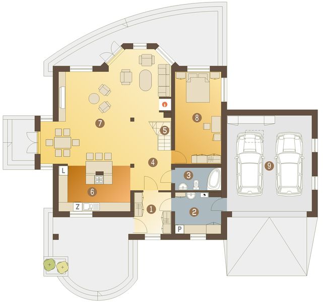 Parter projektu Dzierlatka V z garażem 2-st. [A1]