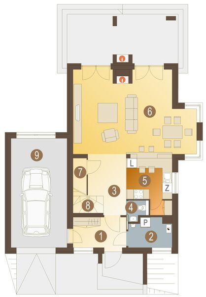 Parter projektu Grafit z garażem 1-st. [A]