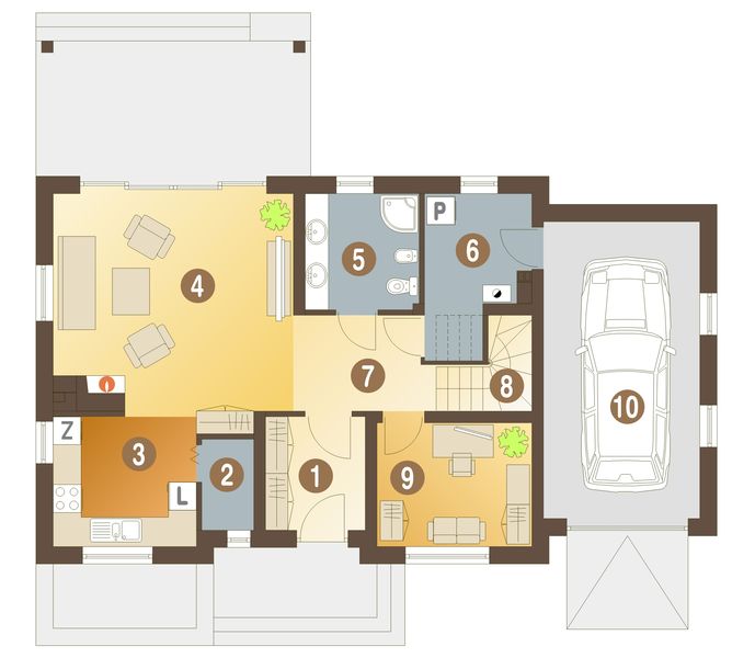 Parter projektu Tymek z garażem 1-st. [A]