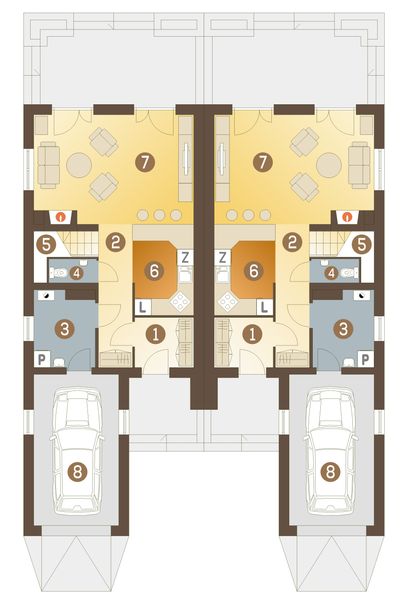 Parter projektu Magda z garażem 1-st. bliźniak [A-BL]