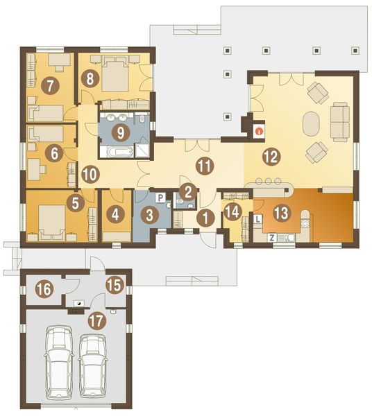 Parter projektu Wrzos z garażem 2-st. [A]