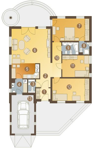 Parter projektu Eryk z garażem 1-st. [A]