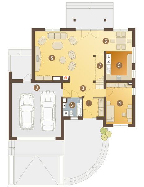 Parter projektu Albatros z garażem 2-st. [A]