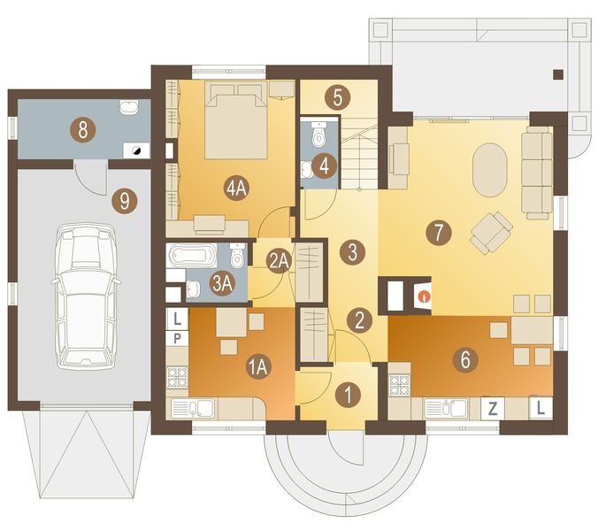 Parter projektu Bażant z garażem 1-st. [A]