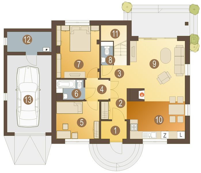 Parter projektu Bażant II z garażem 1-st. [A]