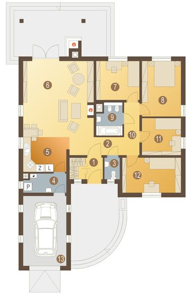 Parter projektu Bocian z garażem 1-st. [A]