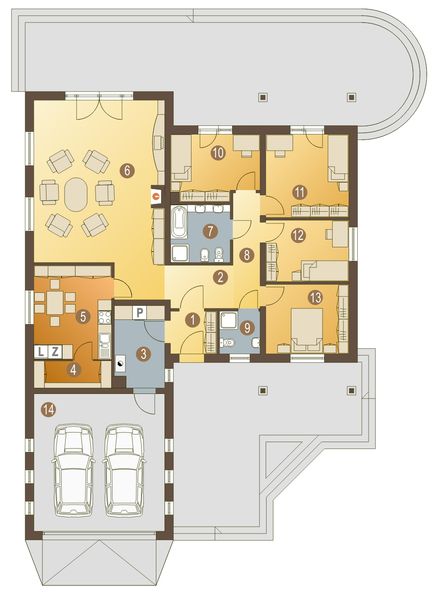 Parter projektu Cyrus II z garażem 2-st. [A]