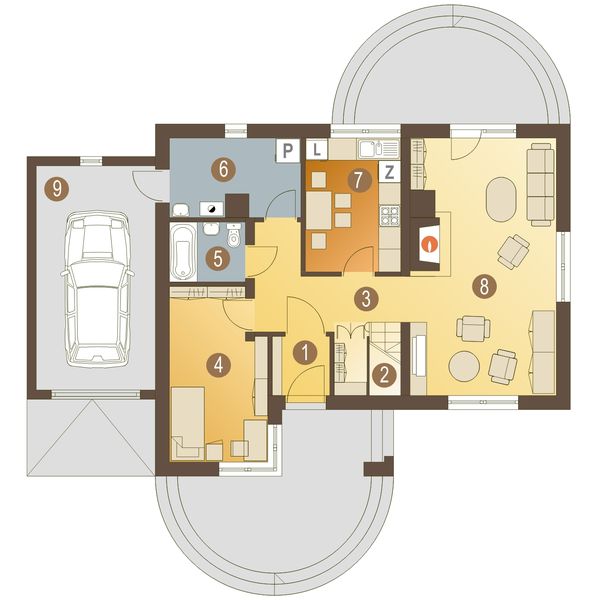 Parter projektu Drozd z garażem 1-st. [A]