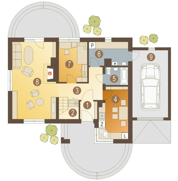 Parter projektu Drozd II z garażem 1-st. [A]