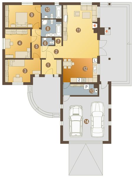 Parter projektu Dudek z garażem 2-st. [A]