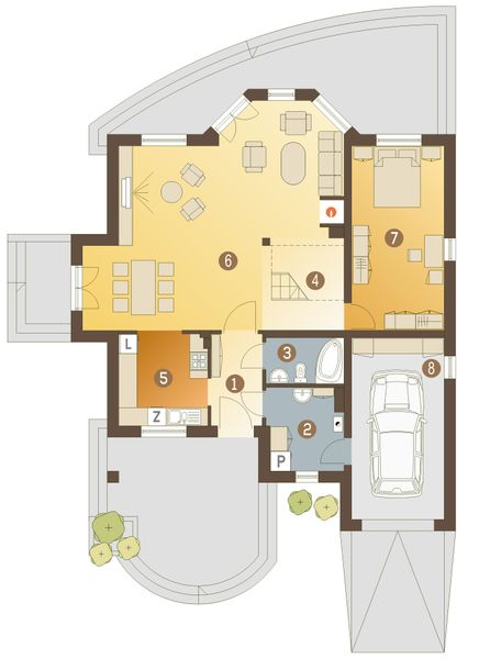 Parter projektu Dzierlatka II z garażem 1-st. [A]