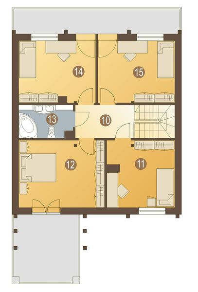 Projekt domu Eliza z garażem 1-st. [A] - rzut 1 piętra, dom liczy 5 pokoje, 2 łazienki i wc