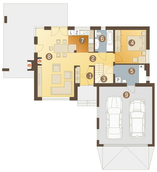 Parter projektu Filemon III z garażem 2-st. [A]