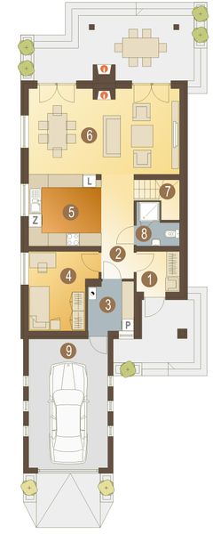 Parter projektu Gaweł z garażem 1-st. [A]