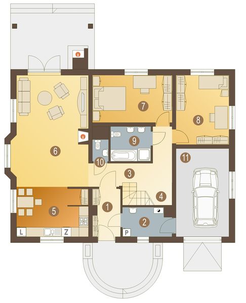 Parter projektu Gawron z garażem 1-st. [A]