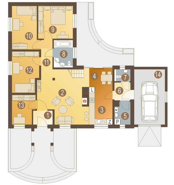 Parter projektu Hania z garażem 1-st. [A]