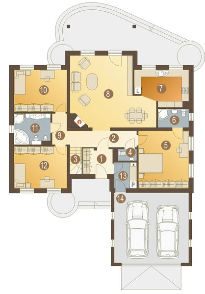 Parter projektu Jagoda z garażem 2-st. [A]