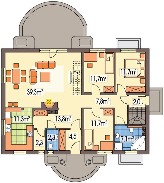 Parter projektu Sielanka 2 35st. B z powiększoną kotłownią, piwnicą, bez garażu