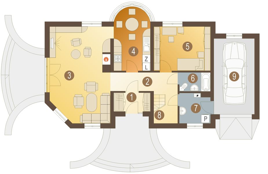 Parter projektu Jemiołuszka z garażem 1-st. [A]