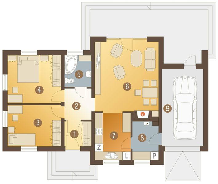 Parter projektu Weronika II z garażem 1-st. [A]