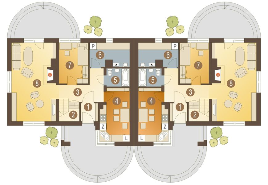 Parter projektu Drozd II z garażem 1-st. bliźniak [A-BL]