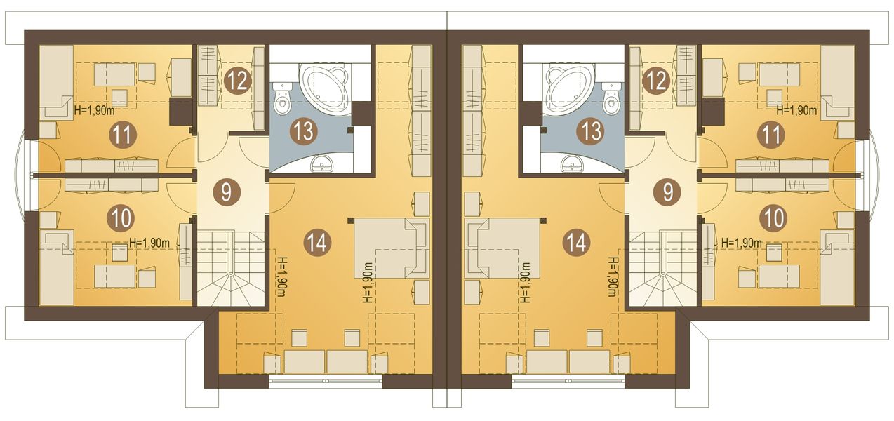 Poddasze projektu Drozd II z garażem 1-st. bliźniak [A-BL]