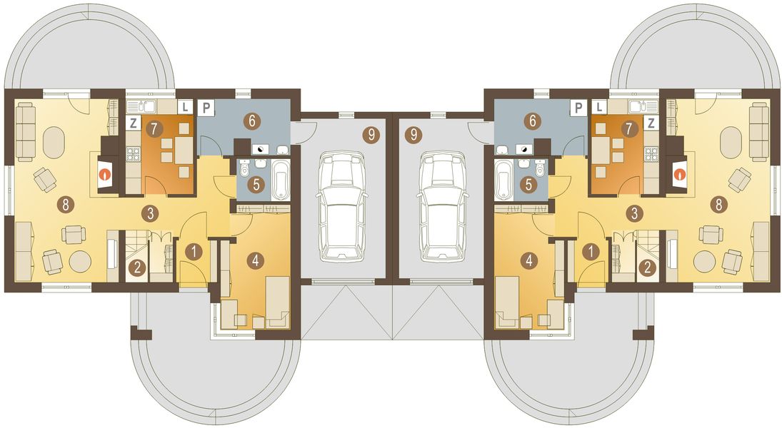 Parter projektu Drozd z garażem 1-st. bliźniak [A-BL]