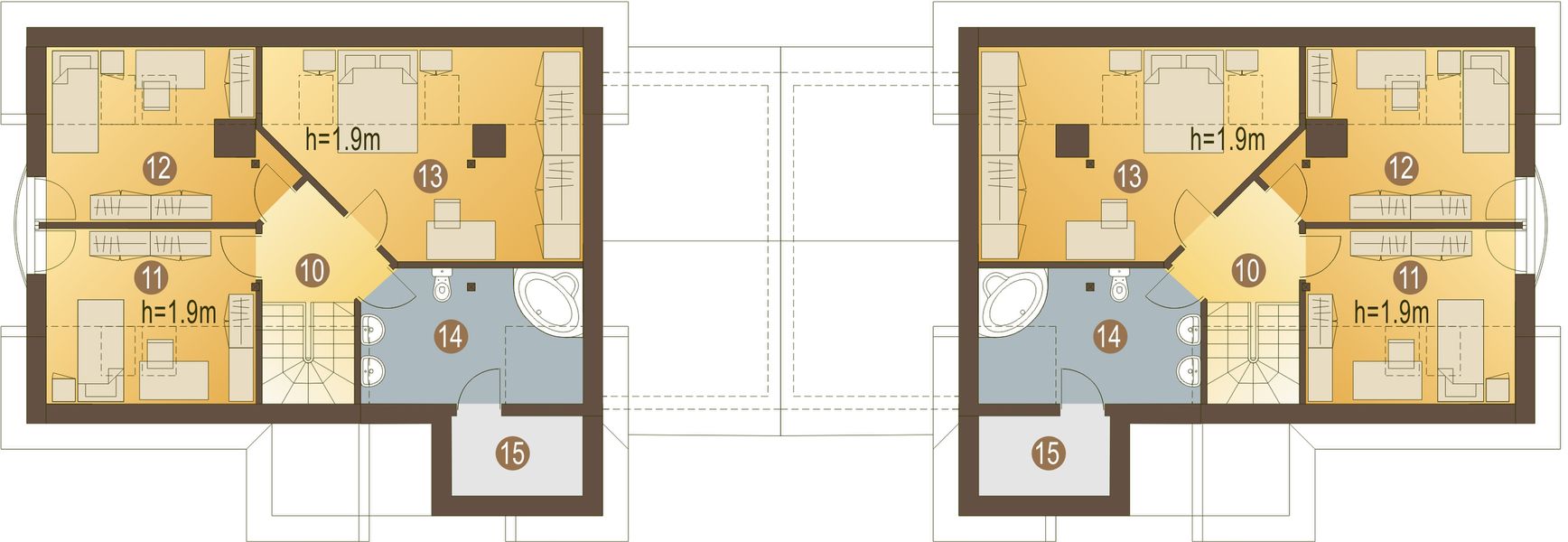 Poddasze projektu Drozd z garażem 1-st. bliźniak [A-BL]