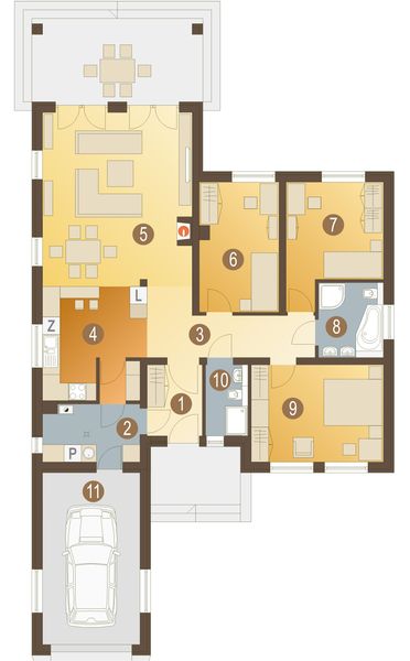 Parter projektu Aleksandra z garażem 1-st. [A]