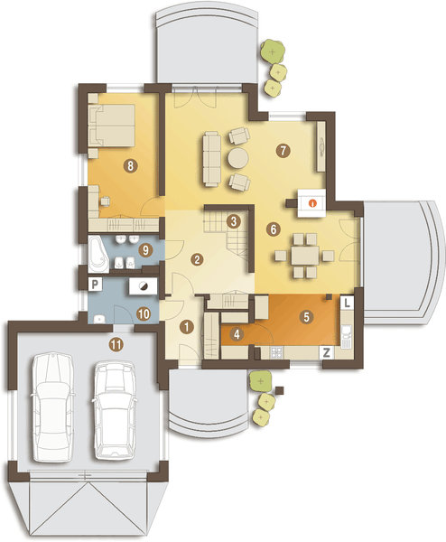 Parter projektu Kastor II z garażem 2-st. [A1]