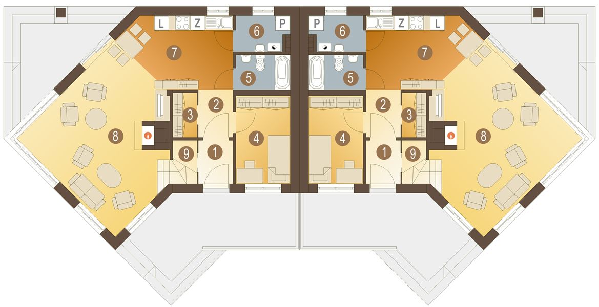 Parter projektu Pliszka bez garażu bliźniak [B-BL]