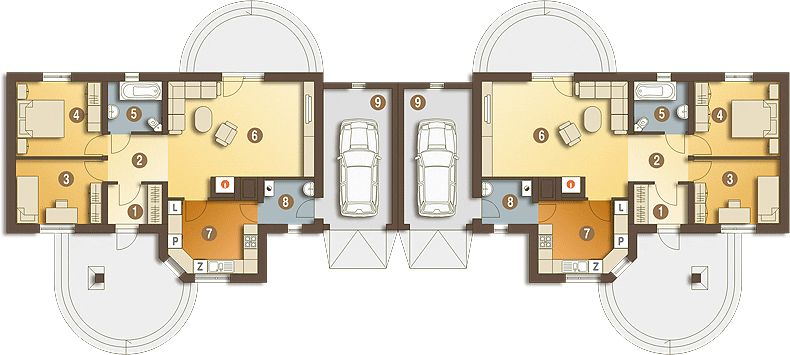 Parter projektu Skowronek z garażem 1-st. bliźniak [A-BL1]