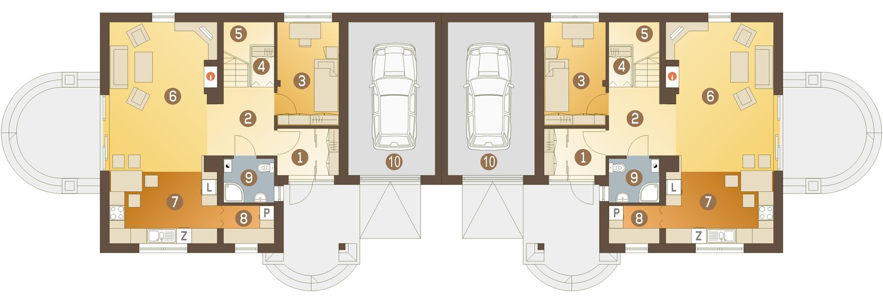 Parter projektu Sowa z garażem 1-st. bliźniak [A-BL]