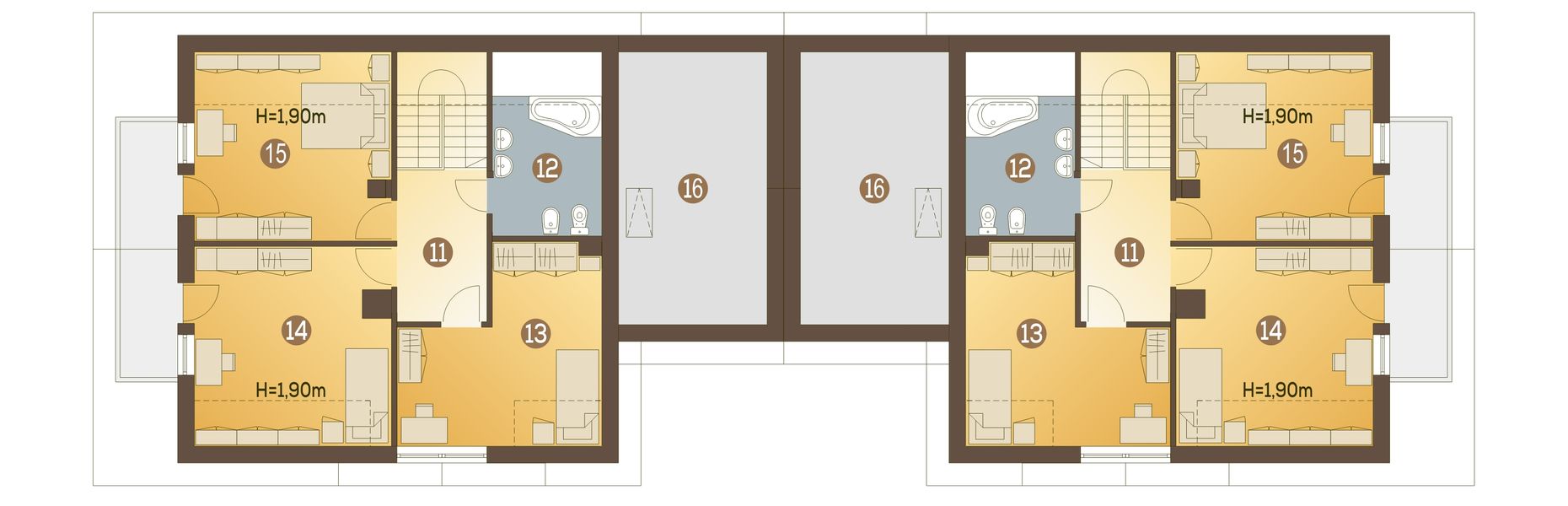 Poddasze projektu Sowa z garażem 1-st. bliźniak [A-BL]