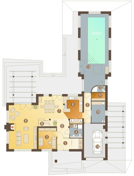 Parter projektu Alan z basenem z garażem 1-st. [A]