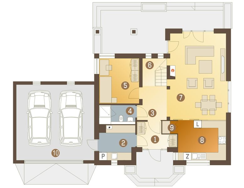 Parter projektu Kuba z garażem 2-st. [A1]