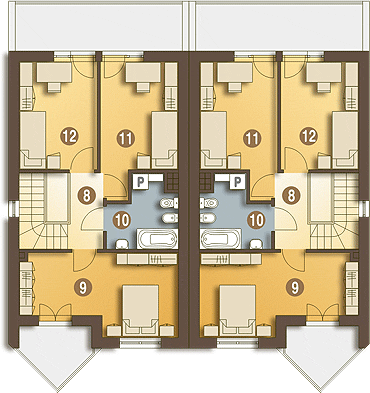 Piętro 1 projektu Papuga z garażem 1-st. bliźniak [A-BL1]