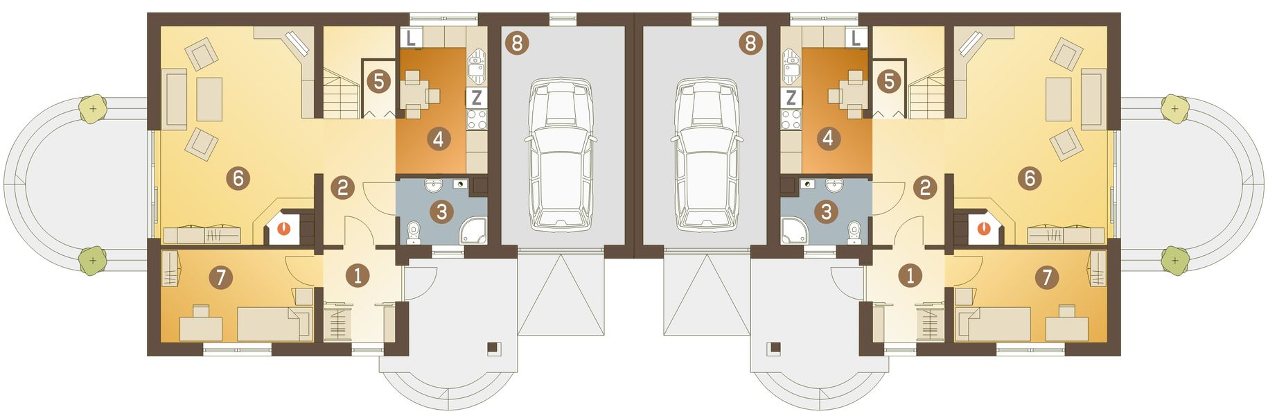 Parter projektu Wilga z garażem 1-st. bliźniak [A-BL]