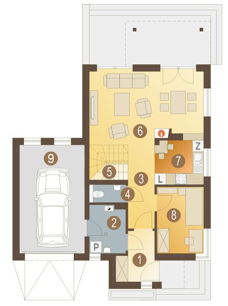 Parter projektu Iza z garażem 1-st. [A]