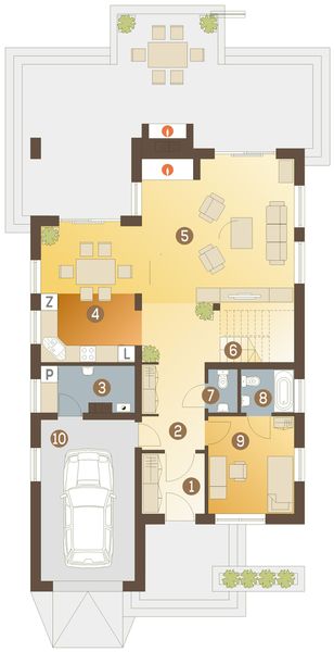 Parter projektu Jola z garażem 1-st. [A]