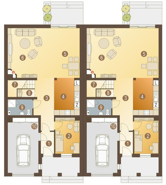 Parter projektu Zięba z garażem 1-st. szeregówka