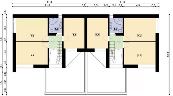 Piętro 1 projektu 2x-MN-85-20-V2+G