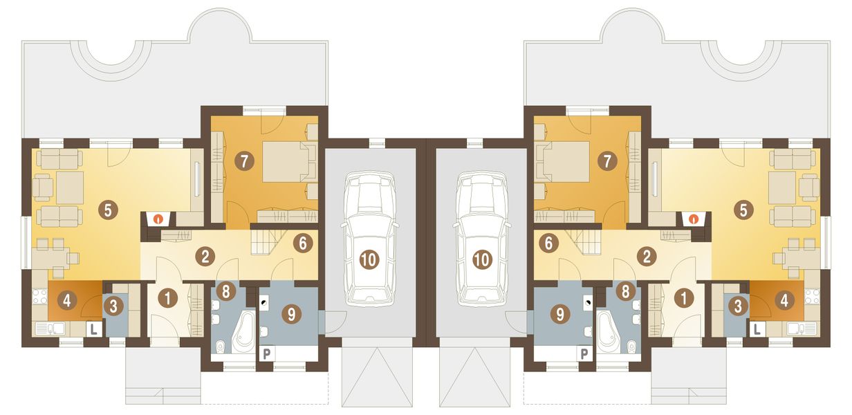 Parter projektu Abigail z garażem 1-st. bliźniak [A-BL]