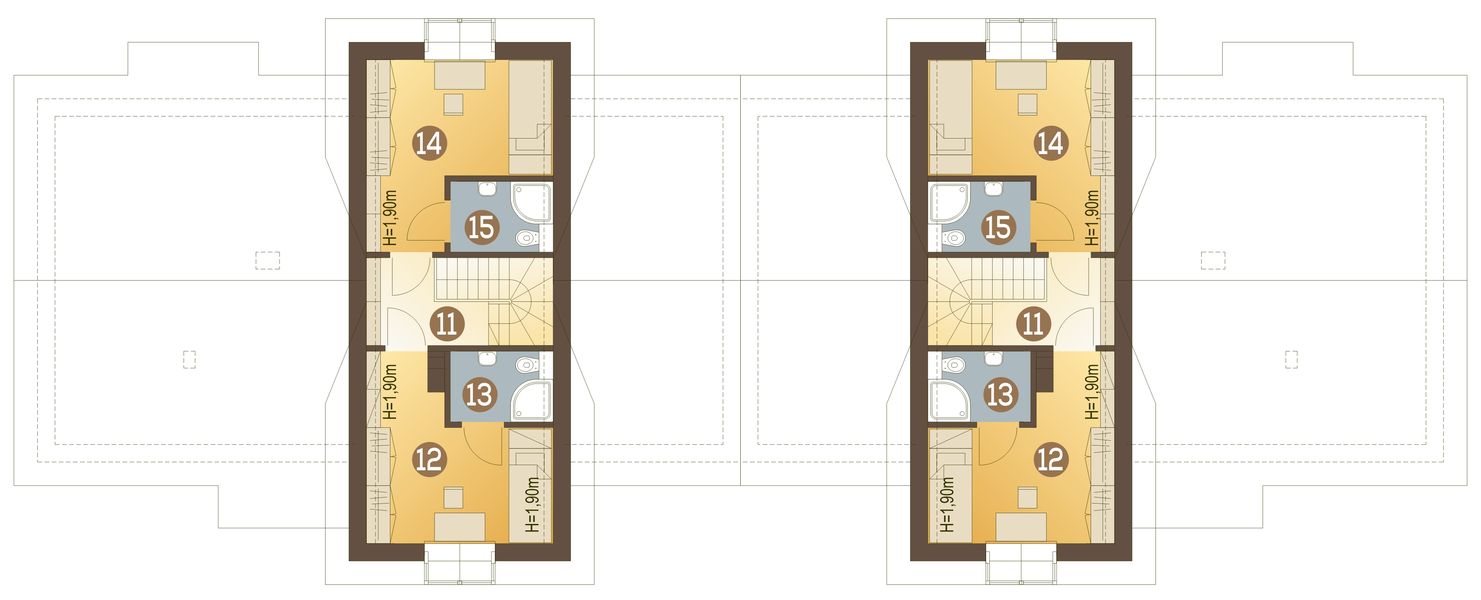 Poddasze projektu Abigail z garażem 1-st. bliźniak [A-BL]