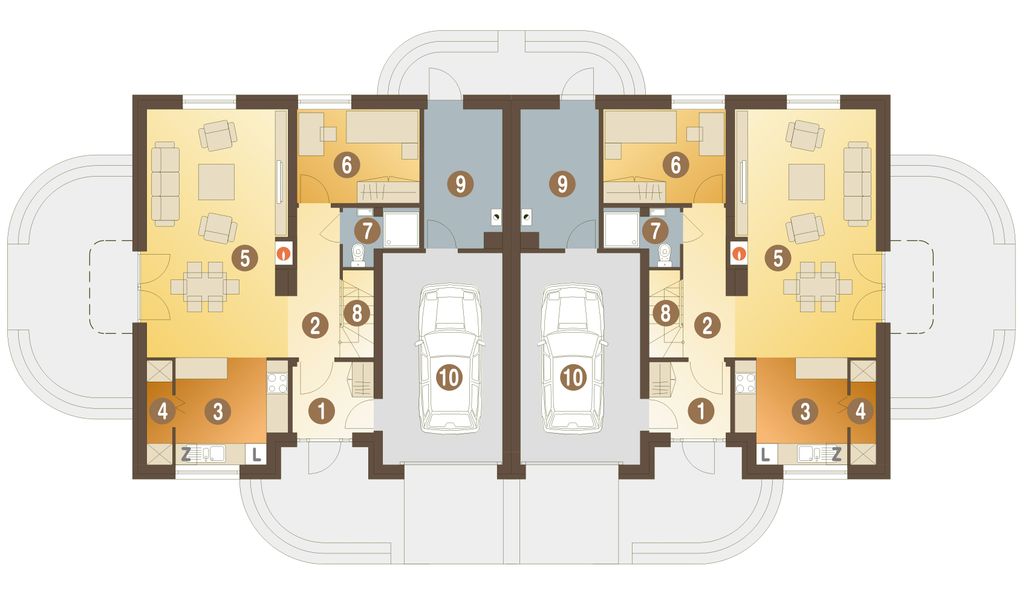 Parter projektu Amanda z garażem 1-st. bliźniak [A-BL]