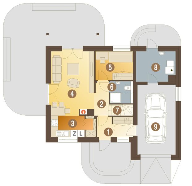 Parter projektu Dominik z garażem 1-st. [A]