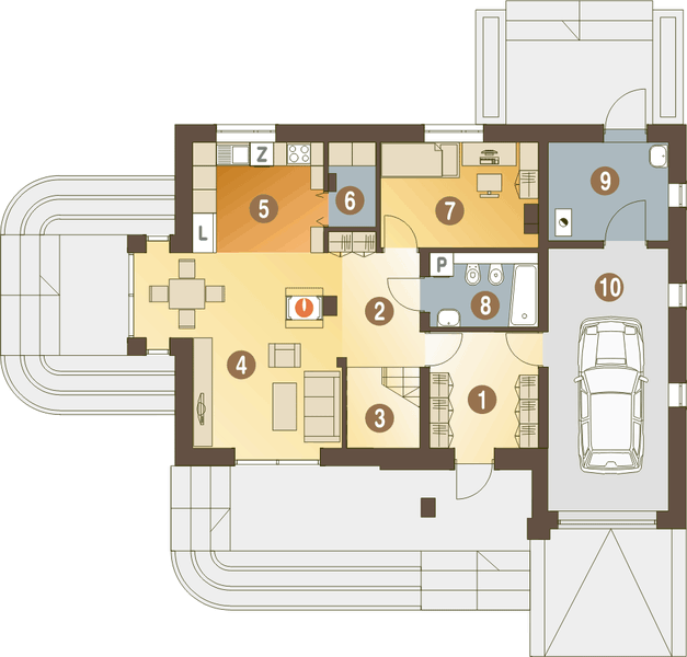 Parter projektu Czeczotka z garażem 1-st. [A]