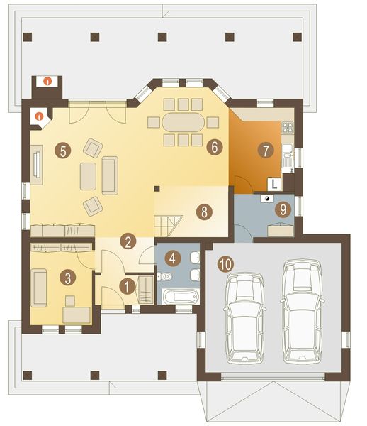 Parter projektu Kondor z garażem 2-st. [A]