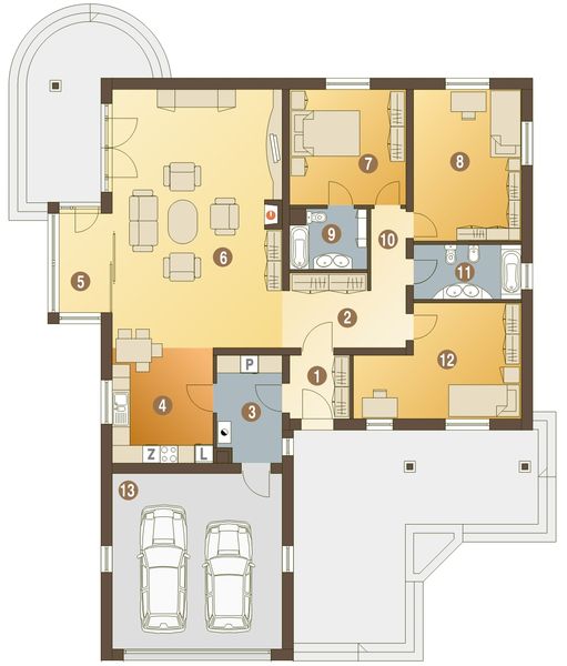 Parter projektu Kos z garażem 2-st. [A]